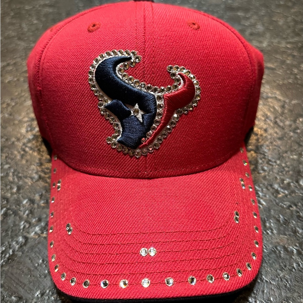 Houston Texans Red Cap With Swarovski Crystals. Has A Velcro Back. Youth Size